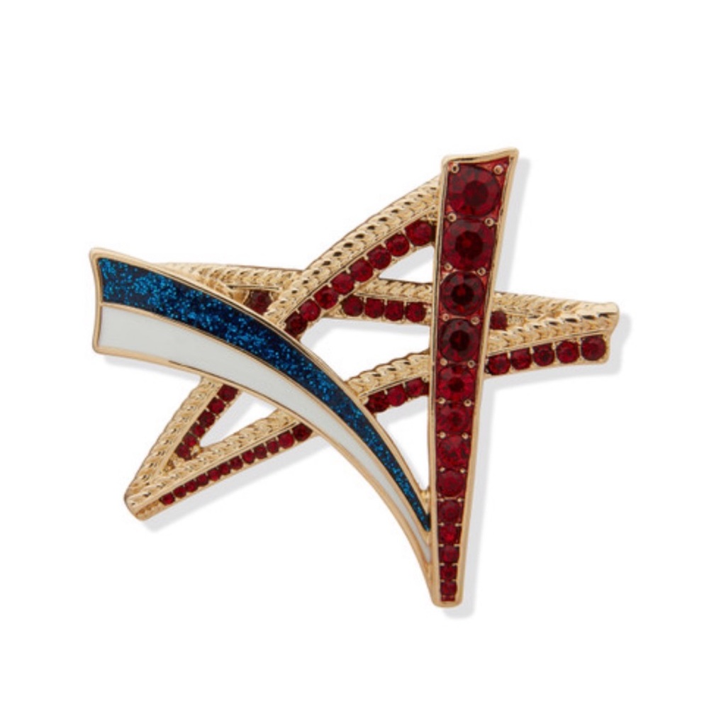 BNWT ANNE KLEIN MODERN AMERICANA RED WHITE & BLUE CRYSTAL & ENAMEL STAR BROOCH